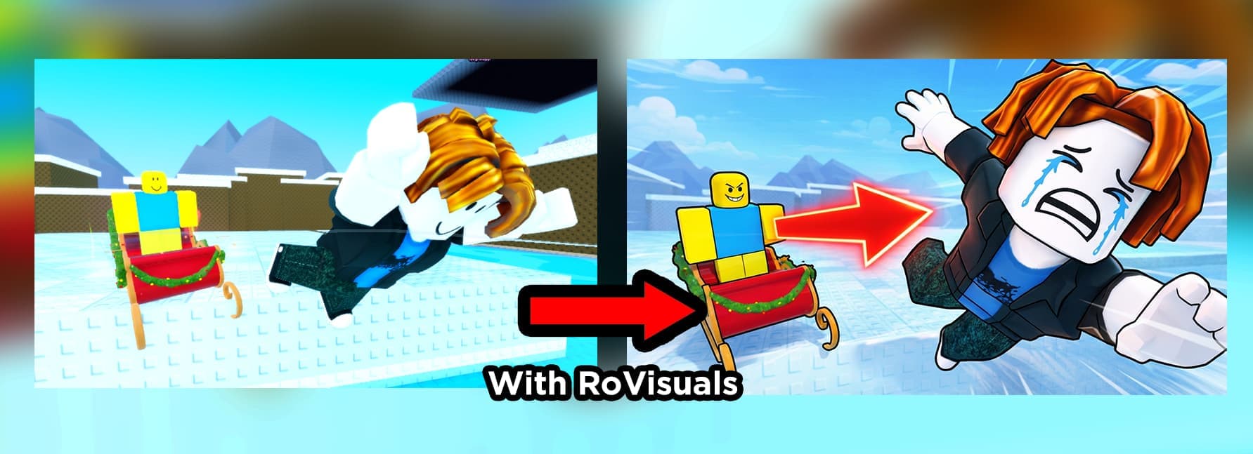 Roblox thumbnail GFX: reference image on the left and the AI-generated result on the right